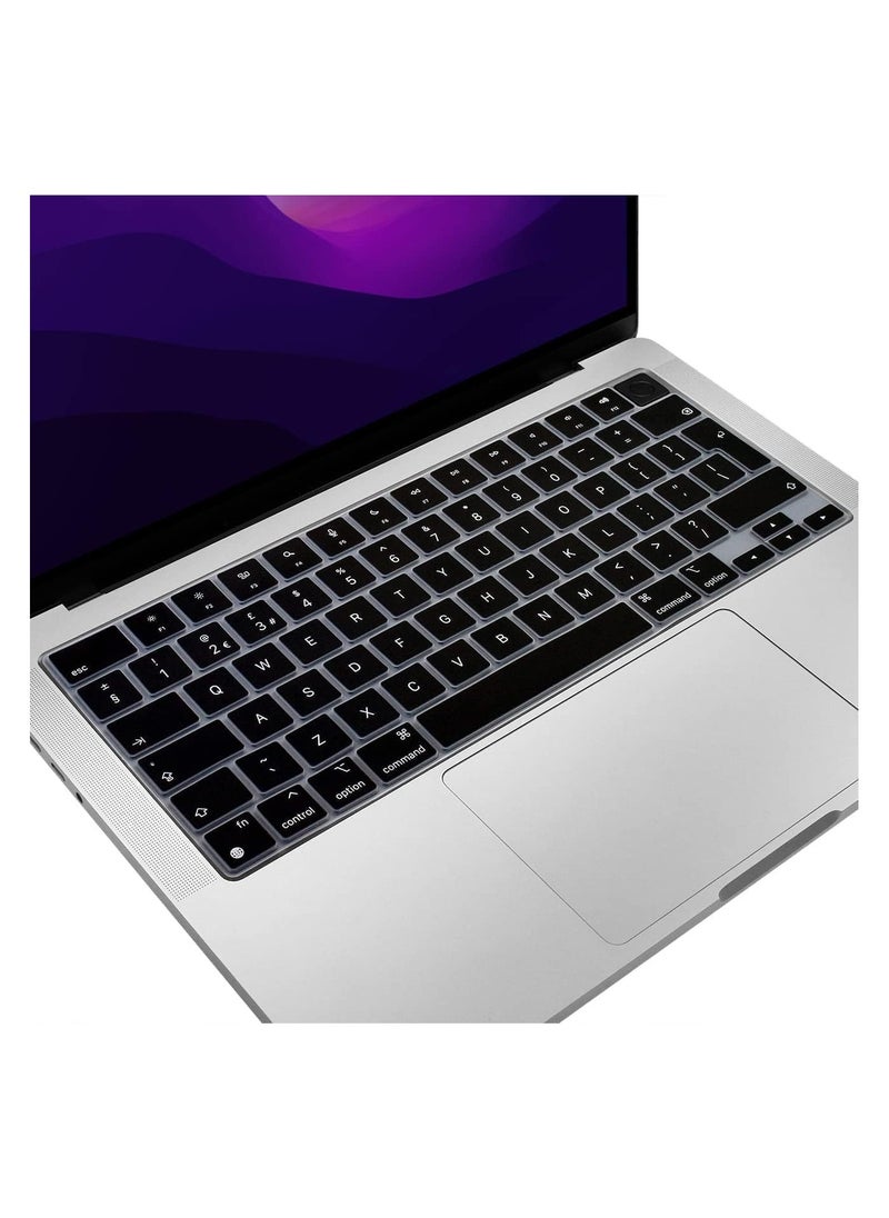 AMM - EU/UK Layout Silicone Keyboard Cover Skin for M2 MacBook Air 13.6 inch 2022 A2681 & MacBook Pro 14 inch 2022 2021 A2442 M1 & MacBook Pro 16 inch 2022 2021 A2485 M1, (English) - Image 1