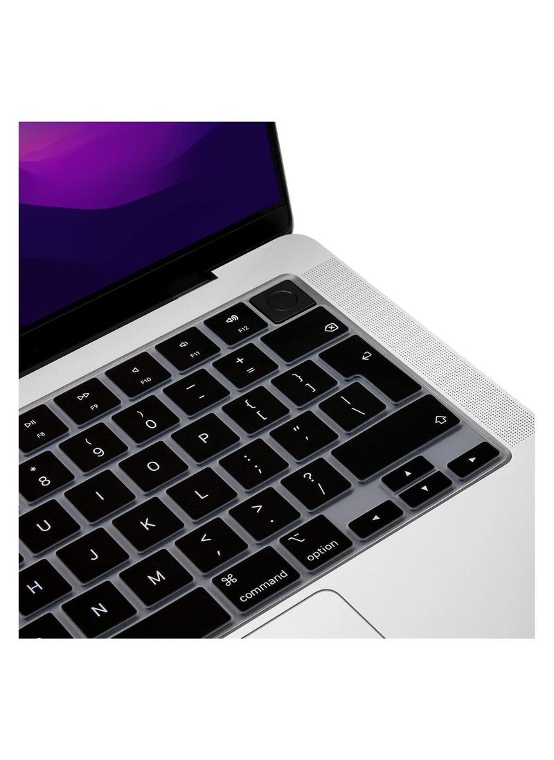 AMM - EU/UK Layout Silicone Keyboard Cover Skin for M2 MacBook Air 13.6 inch 2022 A2681 & MacBook Pro 14 inch 2022 2021 A2442 M1 & MacBook Pro 16 inch 2022 2021 A2485 M1, (English) - Image 1
