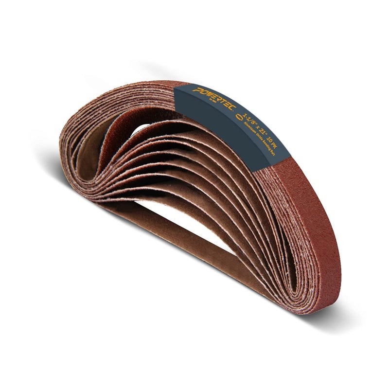 POWERTEC 118 x 21 Inch Sanding Belts for Makita 9031 Belt Sander 80 Grit Aluminum Oxide Belt Sander Sanding Belt for Wood Paint Sanding Metal Polishing 10PK 412108