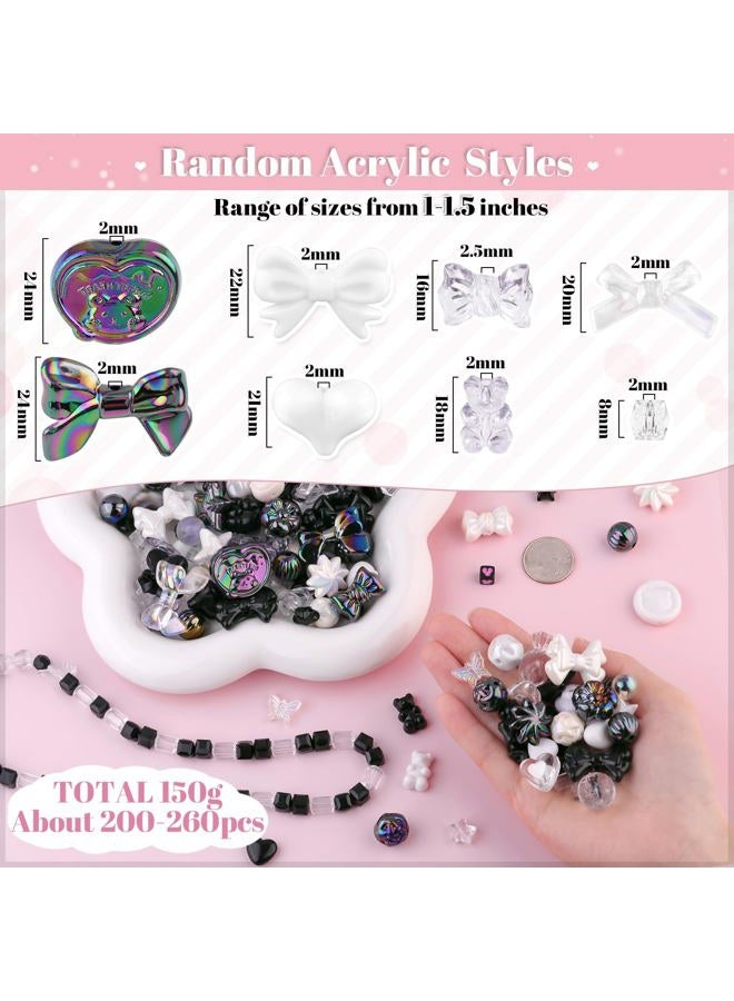 TINKRSTUFF 200-260PCS TINKRSTUFF Assorted Acrylic Beads Black Cute Beads for Bracelet Making, Bow Aesthetic GummyBear Flower Candy Butterfly Kawaii Charms for Jewelry Making DIY Necklace Keychain Phone Charm - Image 2