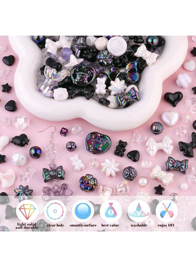 TINKRSTUFF 200-260PCS TINKRSTUFF Assorted Acrylic Beads Black Cute Beads for Bracelet Making, Bow Aesthetic GummyBear Flower Candy Butterfly Kawaii Charms for Jewelry Making DIY Necklace Keychain Phone Charm - Image 3