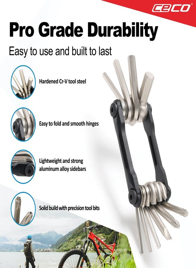 CECO USA 10 Function Bike Tool, Bicycle Multi Tool, Heavy Duty, Compact Pocket Sized, Lightweight, High Strength CR-V 6150 Tool Steel, Easy To Carry, Case Pouch Included, Original - Image 3