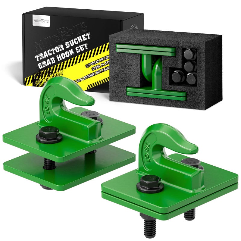 AUTOBOTS Tractor Bucket Hooks 38 2 Pack Max 15000 lbs Bolt On Chain Grab Hooks Heavy Duty Tow Hook Indispensable Tractor Accessories Dark Green