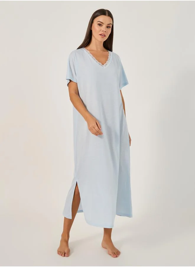 ستايلي Lace Trim V-Neck Side Slit Nightdress