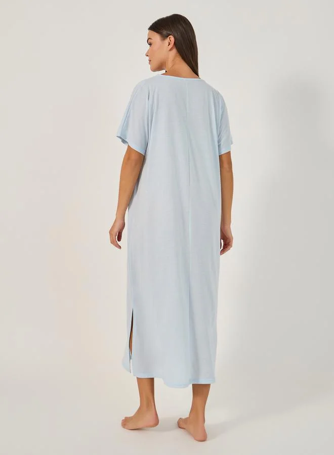Styli Lace Trim V-Neck Side Slit Nightdress