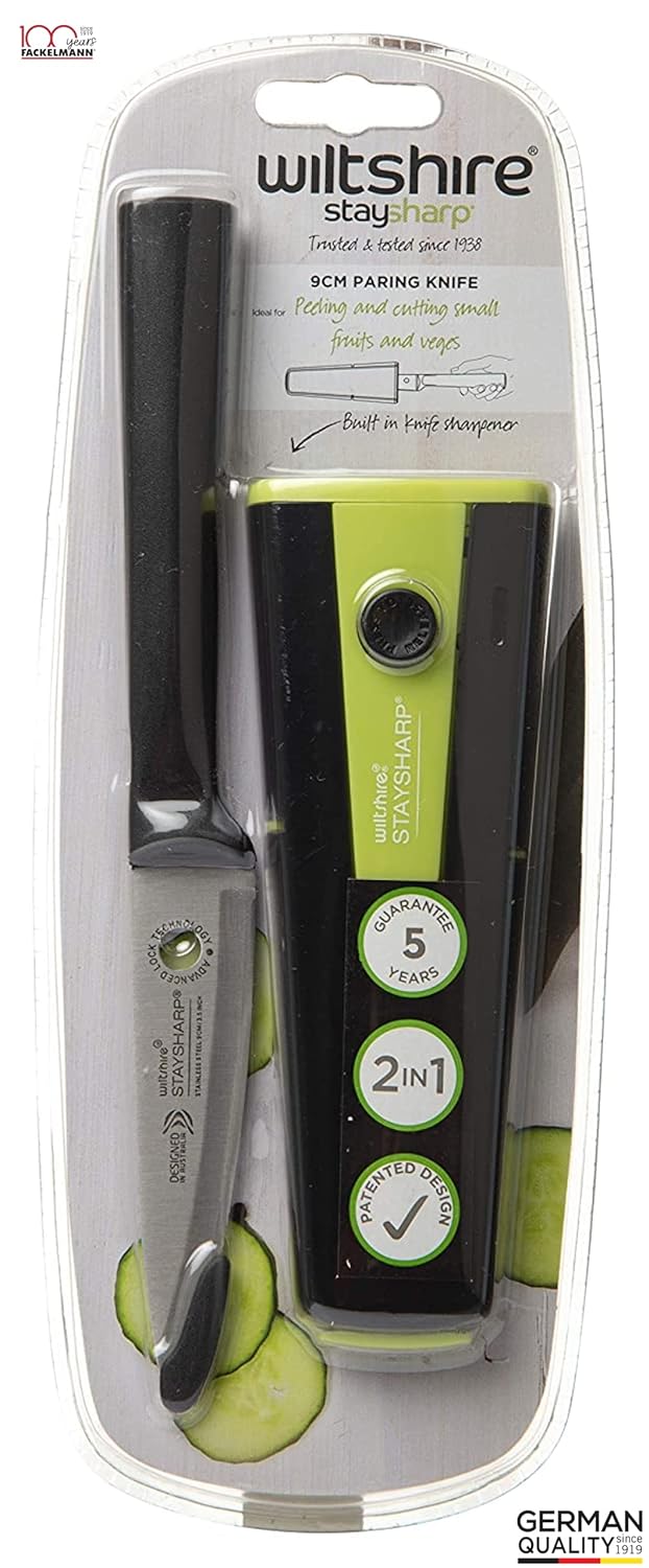 FACKELMANN Wiltshire Stay Sharp Stainless Steel Parer Knife 9 Cm Ideal for Peeling Slicing Coring Accurate Precise Ergonomic Handle Scabbard with Builtin Sharpener - Image 2