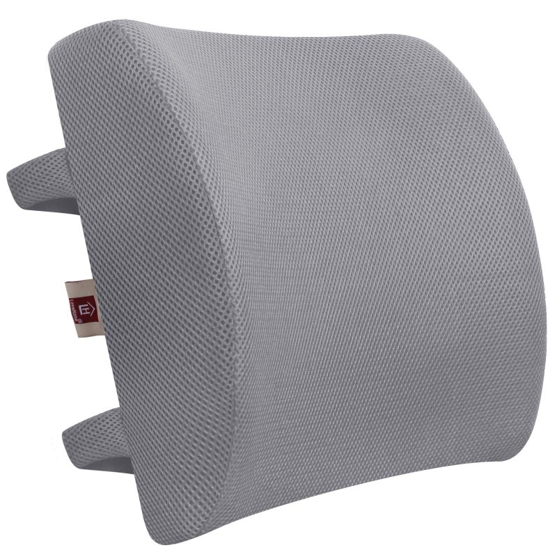 LOVEHOME Lumbar Pillow for Chair and Car, Back Support for Office, Memory Foam Cushion with Mesh Cover - Gray - Image 1