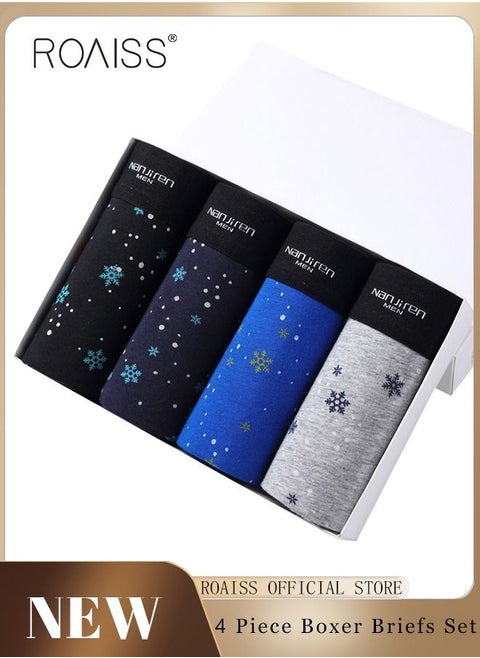 4 Pack Set Men's 95% Cotton Boxer Shorts Breathable Soft Underwear Summer High Stretch Seamless Underwear