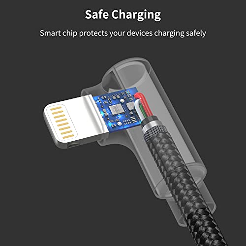 Umefly 1ft Right Angle Lightning Cable Short, 3 Pack Braided Fast Charging USB to iPhone Charger Cord 90 Degree Compatible with Apple iPhone 13 12 11 Pro Max Xs Xr X 5 6 7 8 Plus SE, iPad Air/Mini - Image 5