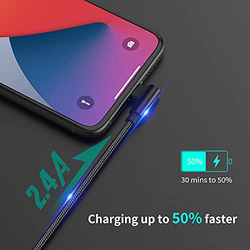 Umefly 1ft Right Angle Lightning Cable Short, 3 Pack Braided Fast Charging USB to iPhone Charger Cord 90 Degree Compatible with Apple iPhone 13 12 11 Pro Max Xs Xr X 5 6 7 8 Plus SE, iPad Air/Mini - Image 3