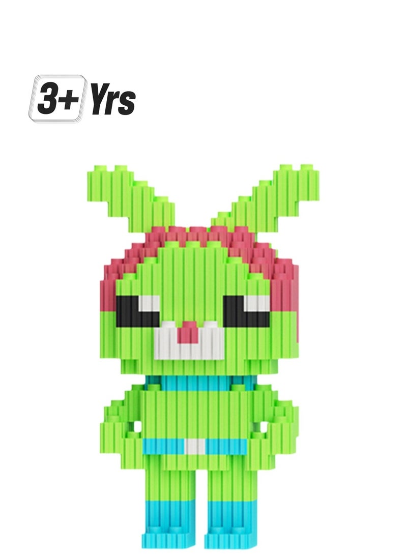 Miniature Small Particle Puzzle Building Blocks Gift Children's Educational Toy Puzzle (Standing Green Rabbit) - Image 1