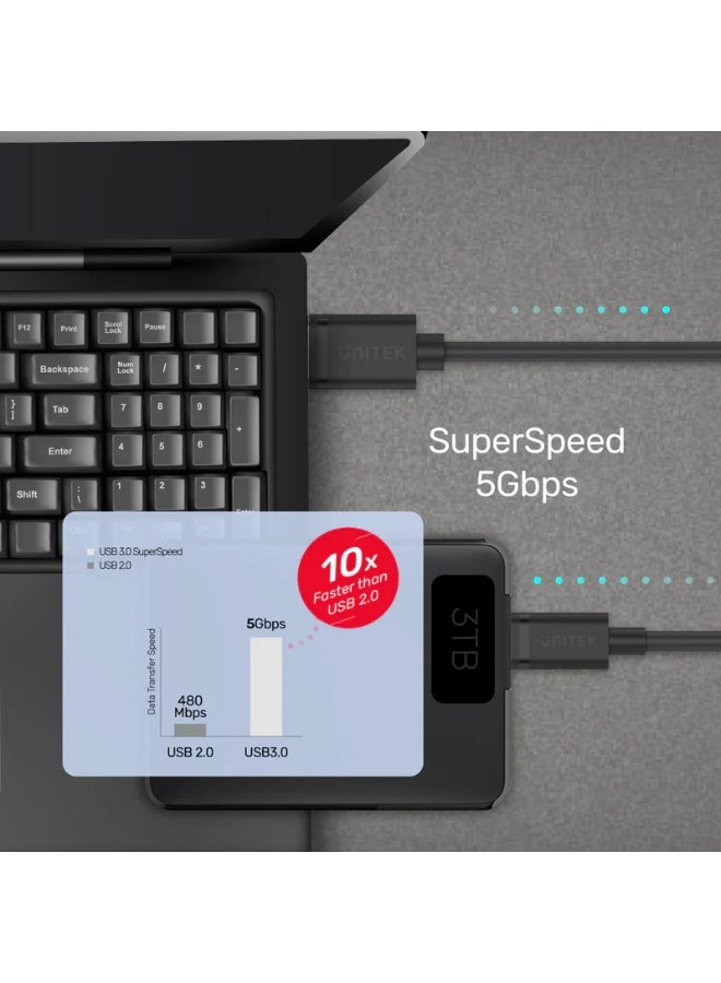 UNITEK كابل شحن ومزامنة UNITEK USB 3.0 إلى USB-C - قابس قابل للعكس، نقل بيانات سريع، متوافق مع MacBook و Chromebook Pixel - Image 2