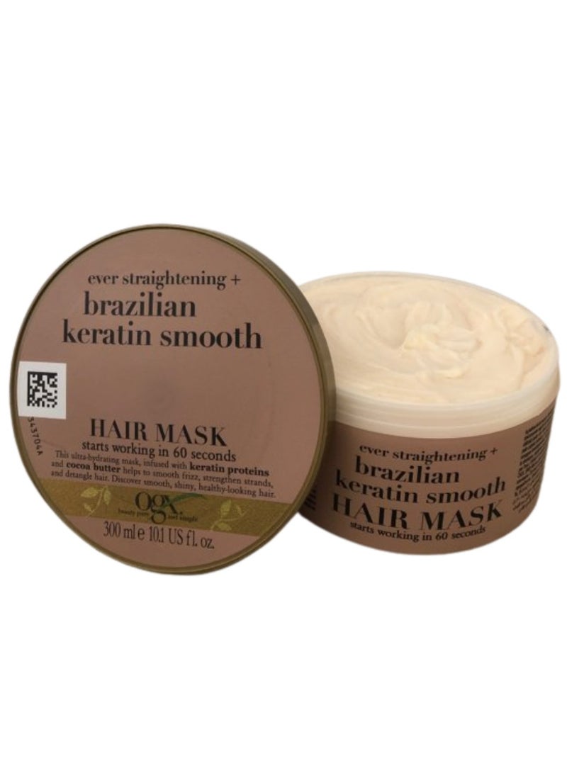 OGX Brazilian Keratin Smooth Strengthening Hair Mask All Hair Types 300ml - Image 2