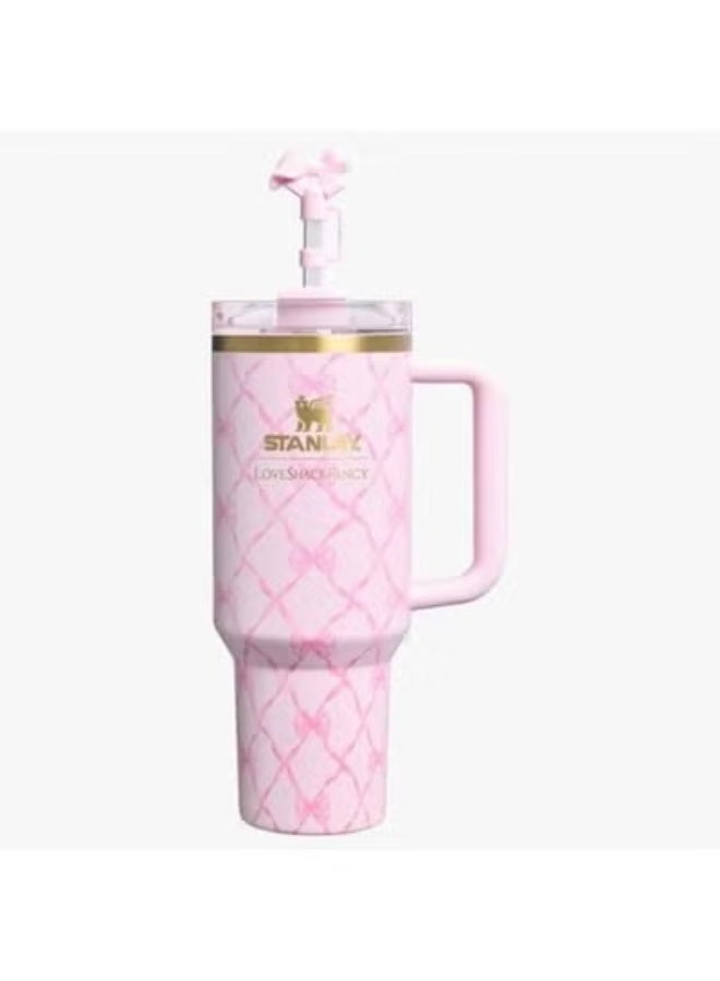 Stanley cup H2.0 Stainless Steel with Lid and Straw for Water Iced Tea,Coffee and Smoothie,Baby Bow Pink ,40 oz - Image 1