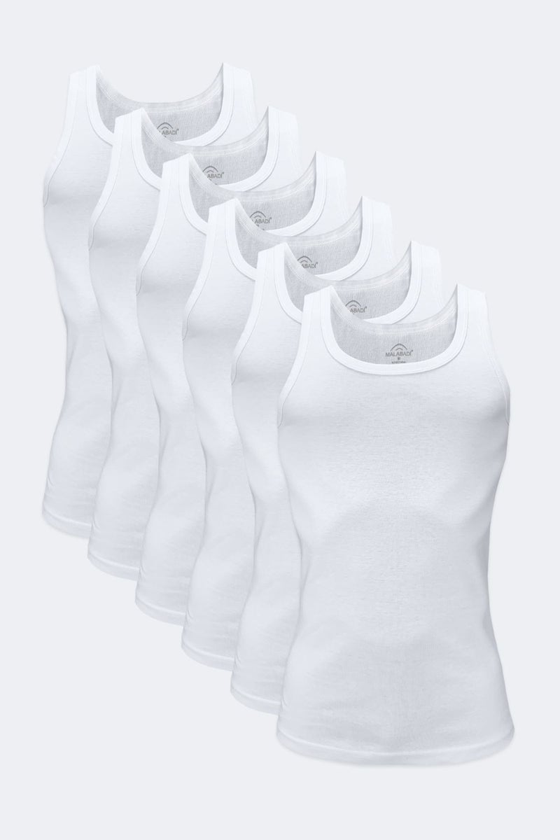 Malabadi Men's White 6 Pack 100% Cotton Rib Undershirt 034-E  - Image 1