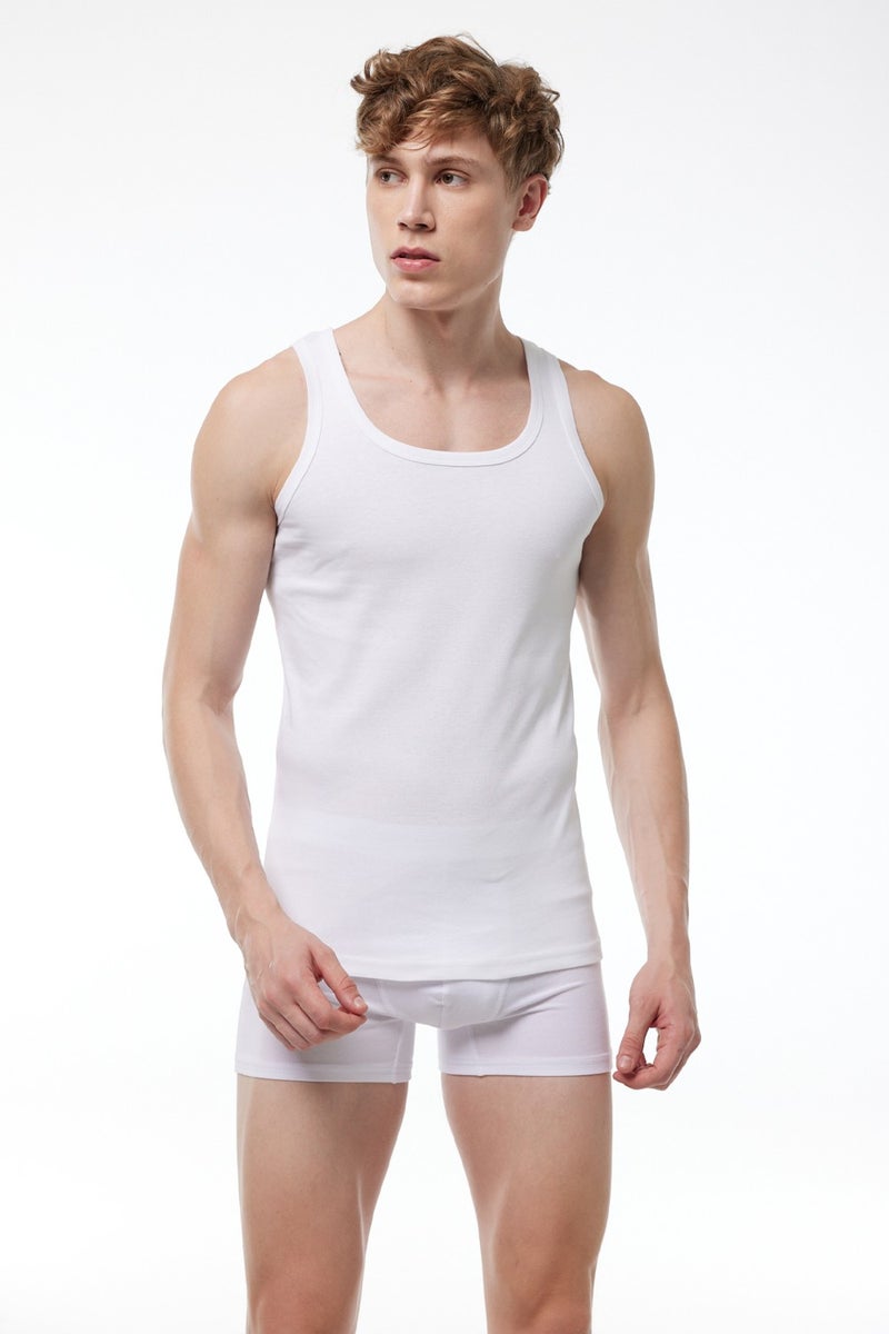 Malabadi Men's White 6 Pack 100% Cotton Rib Undershirt 034-E  - Image 3