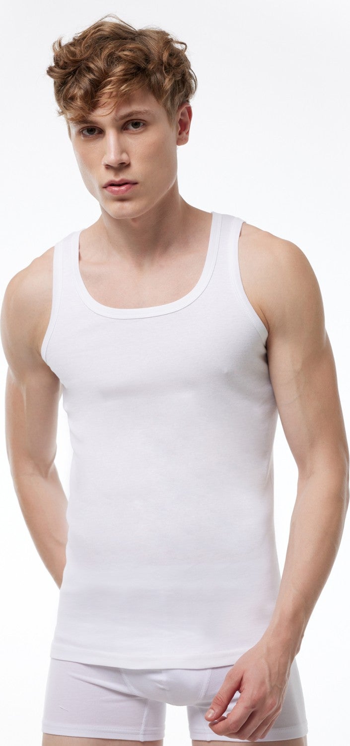 Malabadi Men's White 6 Pack 100% Cotton Rib Undershirt 034-E  - Image 2