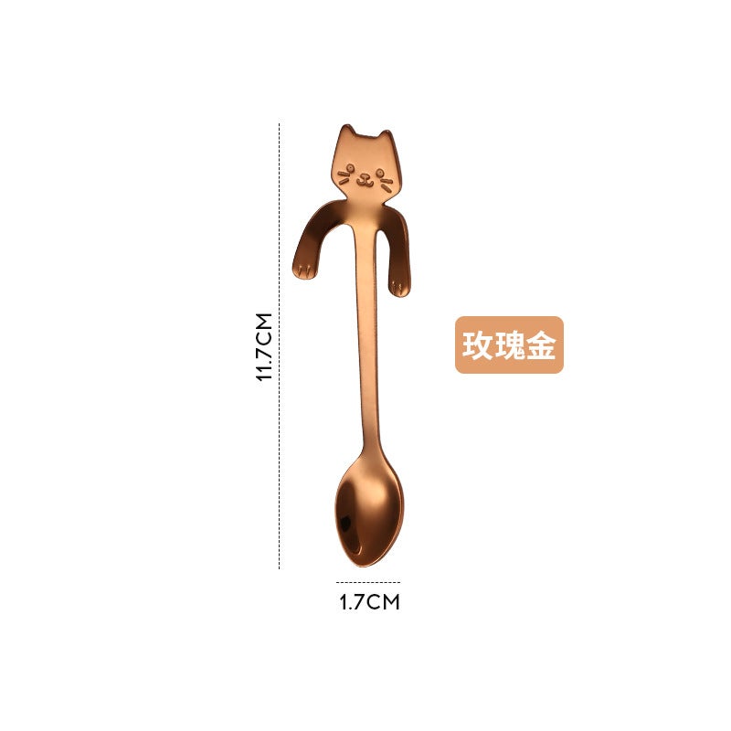 Cute Cartoon Cat Stainless Steel SpoonCat Spoon Short (Rose Gold) Cat Spoon Short (Rose Gold) 