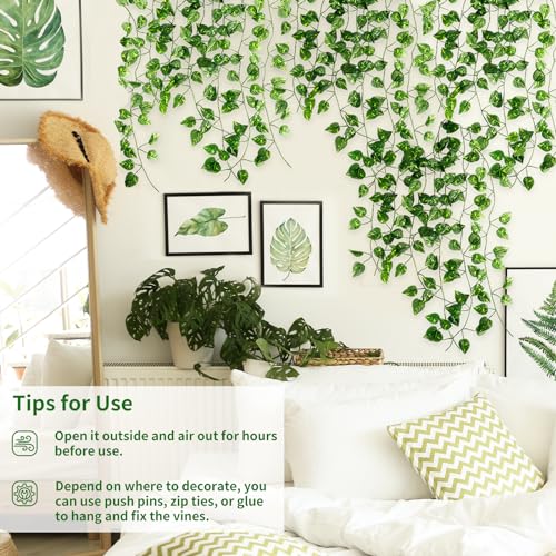 CEWOR Fake Vines for Room Decor 24 Pack 168ft Artificial Ivy Greenery Garland for Bedroom Wall Decor, Hanging Green Leaves for Party Wedding Christmas Decoration - Image 4
