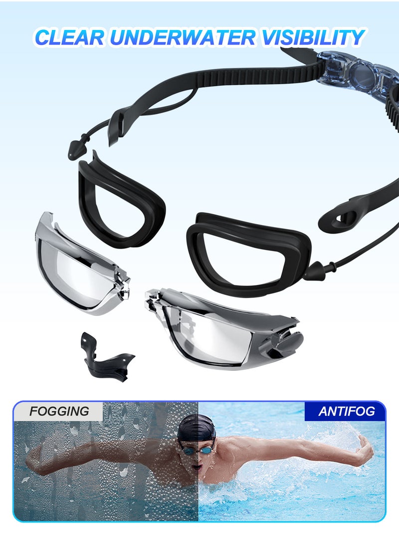 Waterproof Swimming Goggles With Conjoined Earplug And Earplugs + Nose Clip