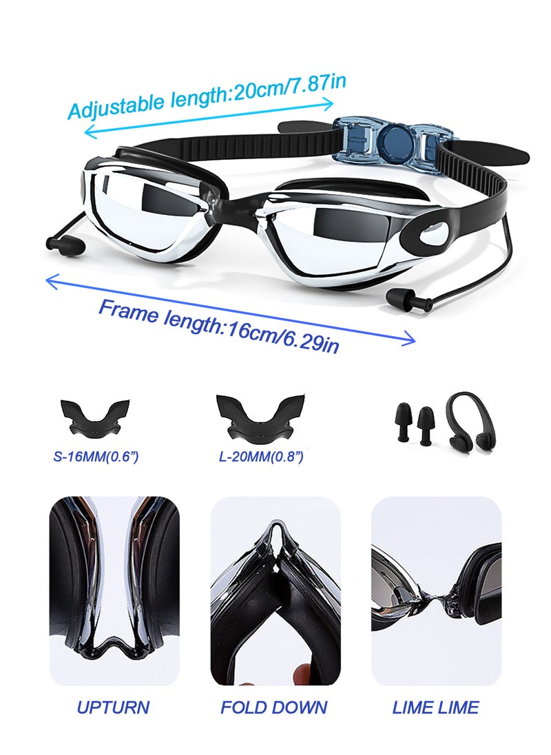 Waterproof Swimming Goggles With Conjoined Earplug And Earplugs + Nose Clip
