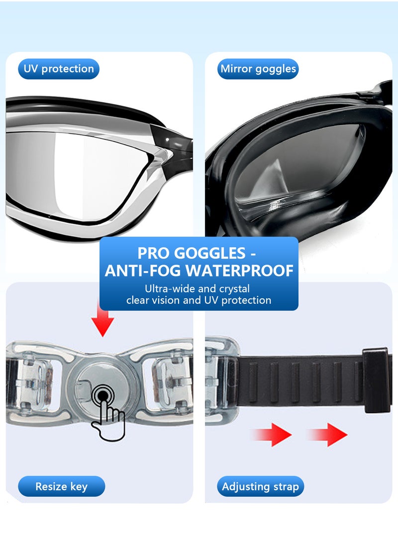Waterproof Swimming Goggles With Conjoined Earplug And Earplugs + Nose Clip
