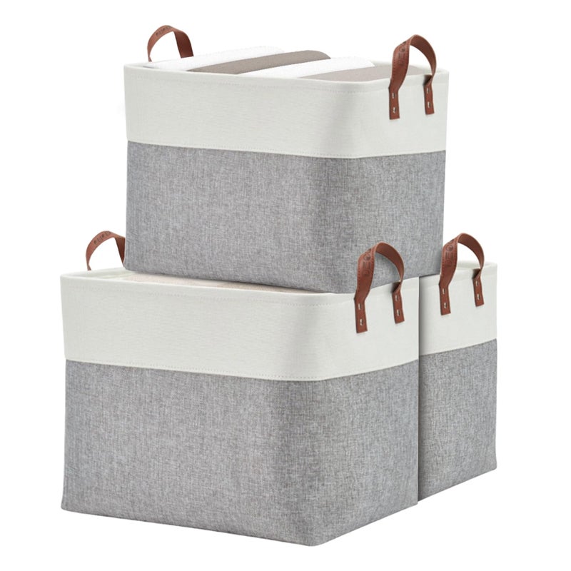 DECOMOMO Fabric Storage Basket Large Closet Storage Bins for Toys Nursery  Laundry Storage Grey  White XXL  3 Pack