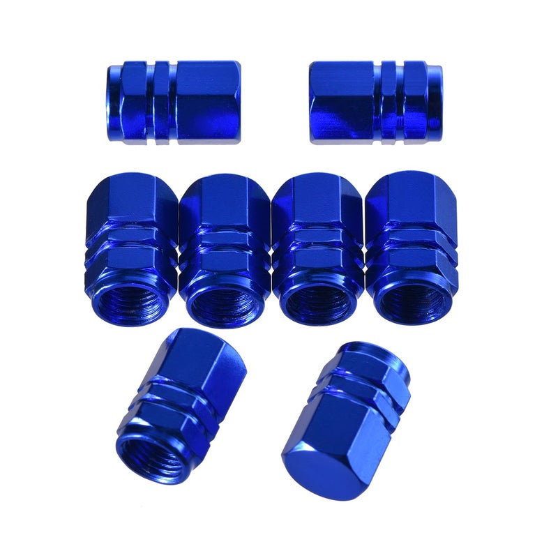 EBOOT 8 Pieces Tire Stem Valve Caps Wheel Valve Covers Car Dustproof Tire Cap Hexagon Shape Blue