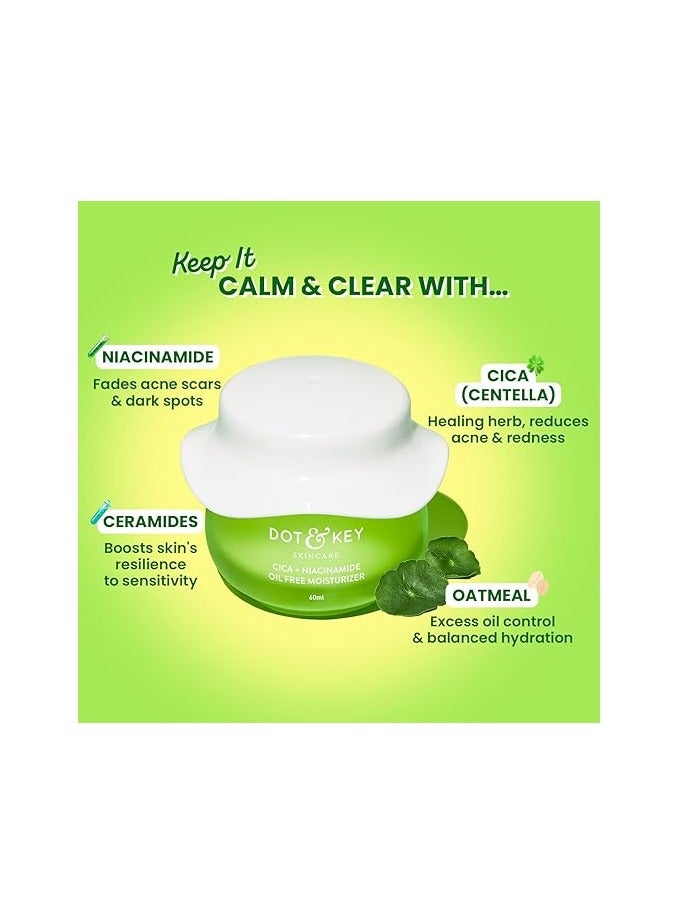 Dot & Key Cica + Niacinamide Oil-Free Face Moisturizer For Calm, Acne Free Hydrated Skin Fades Acne Scars & Dark Spots, Soothes Redness & Irritation | For Oily, Acne Prone & Sensitive Skin | 60Ml - Image 3