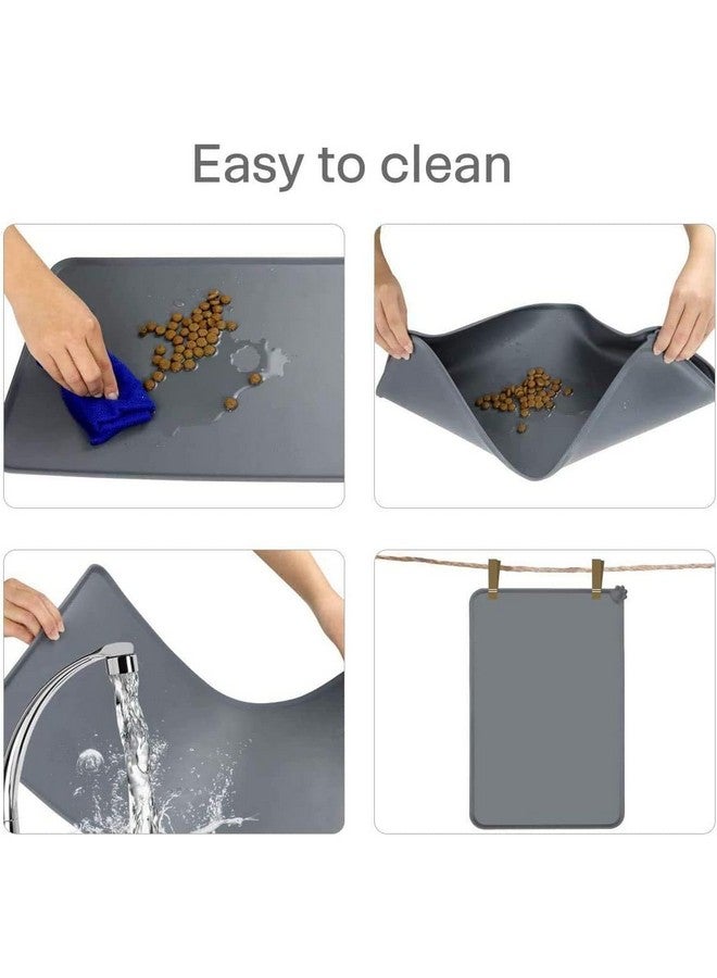Darkness Silicone Waterproof Dog Cat Pet Feeding Mats, Anti-Slip Pet Bowl Mats, Fda Grade Pet Feeding Mat (Grey) - Image 4