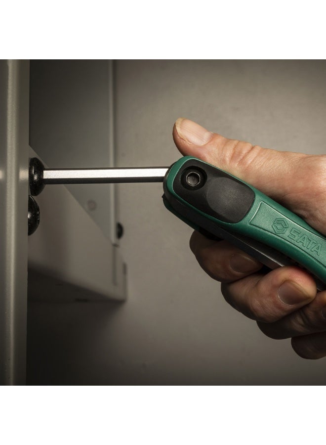 Sata 8-Piece Metric Folding Hex Key Set (Allen Key Set) 1.5–8mm, Chrome Vanadium (Cr-V) Steel, Dual-Material Comfort Grip Handle, Chamfered Tips, Easy Size Markings, Compact Fold-Up Holder-ST09121SJ - Image 4