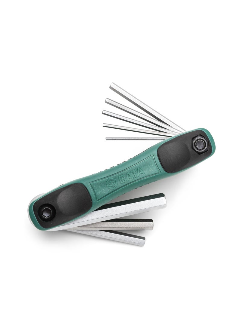 Sata 8-Piece Metric Folding Hex Key Set (Allen Key Set) 1.5–8mm, Chrome Vanadium (Cr-V) Steel, Dual-Material Comfort Grip Handle, Chamfered Tips, Easy Size Markings, Compact Fold-Up Holder-ST09121SJ - Image 1