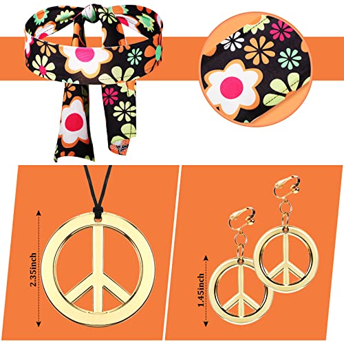 Haysandy 70s 80s Women Hippie Costume Set Disco Outfit Peace Sign Earring Necklace Headband Dress for Women Halloween Party(XXLarge) - Image 3
