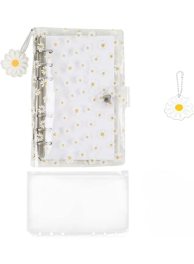erorex A6 Pvc Budget Binder With 45 Pages Of Blank Inner Core 1 Round Ring Notebook Binder Cover With 1 Pcs Loose Leaf Zipper Binder Pockets For Bank Card Cash Money Saving Binder Daisy Pendant  - Image 1