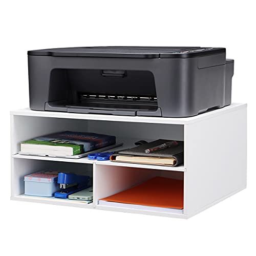 EMERIT Printer Stand for Desk - 2 Tier Desktop Printer Stand with Paper Storage, Printer Riser Organizer for Home Office, Holds up to 30 lbs, White - Image 1