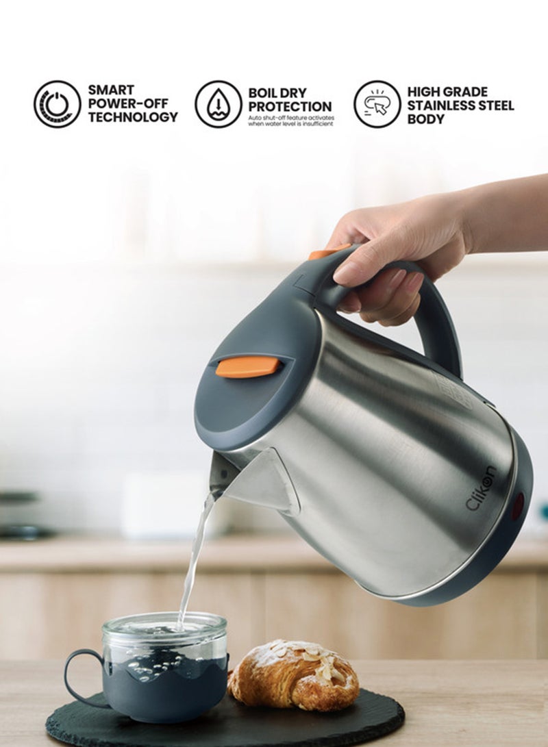 Clikon Stainless Steel Electric Kettle Fast Boil, Auto Shut-Off, Boil-Dry Protection, 360° Swivel Base 1.8 L 1800 W CK5160 Silver and grey - Image 2