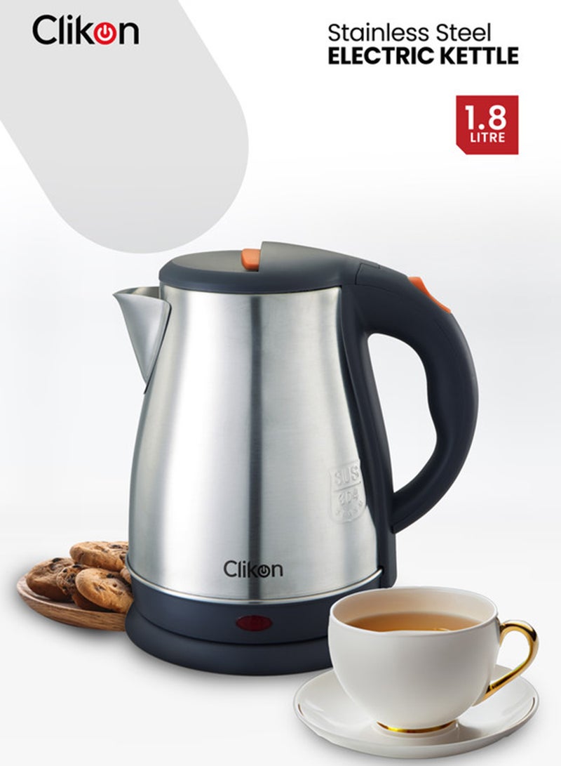Clikon Stainless Steel Electric Kettle Fast Boil, Auto Shut-Off, Boil-Dry Protection, 360° Swivel Base 1.8 L 1800 W CK5160 Silver and grey - Image 1
