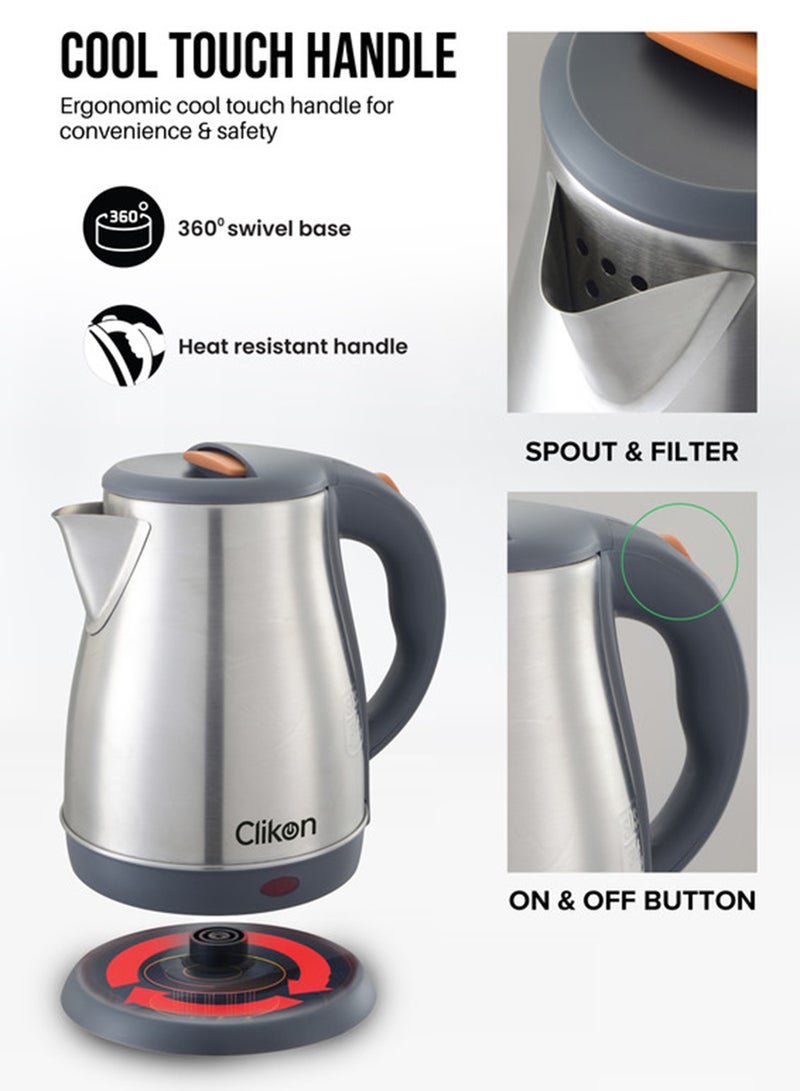 Clikon Stainless Steel Electric Kettle Fast Boil, Auto Shut-Off, Boil-Dry Protection, 360° Swivel Base 1.8 L 1800 W CK5160 Silver and grey - Image 5