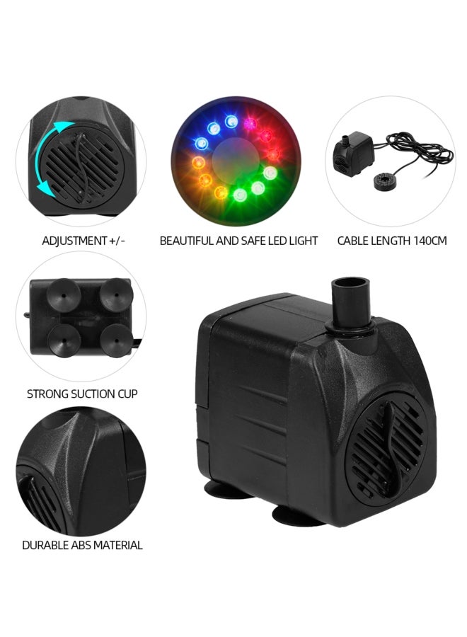 Loquat Submersible Water Pump with 12 LED Light for Aquarium Black - Image 4