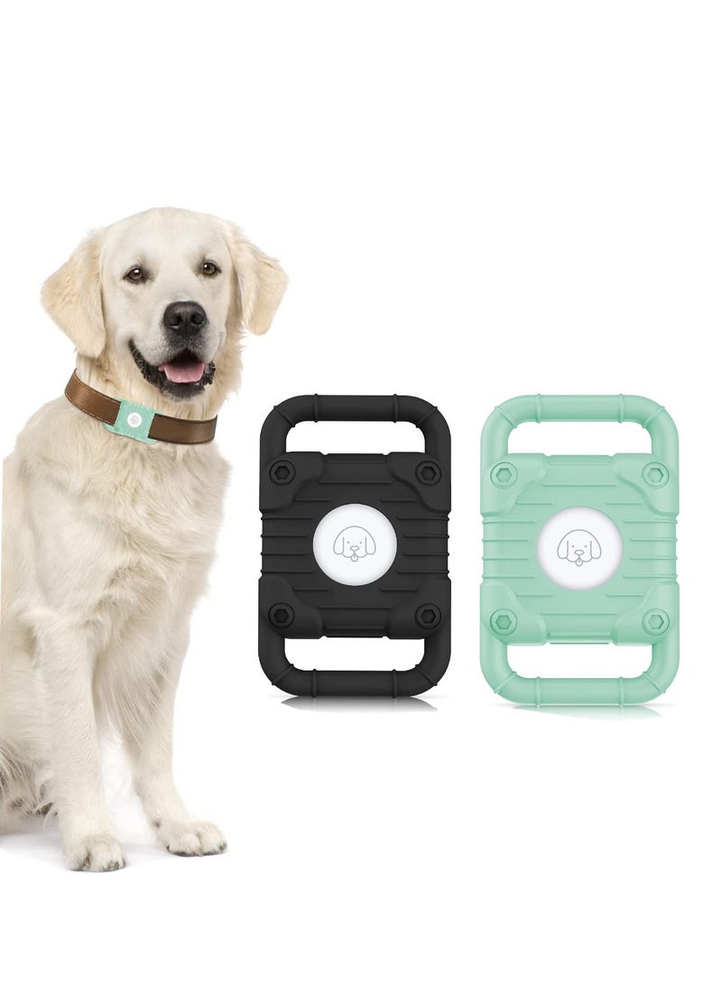KASTWAVE Airtag Dog Collar Holder, 2 PCS Silicone Apple Airtag Holder for Cat Dog Collar, Waterproof Protective Air Tag Holder Case,Soft Silicone Case Lightweight Anti Scratch Anti Lost (Black & Green) - Image 1