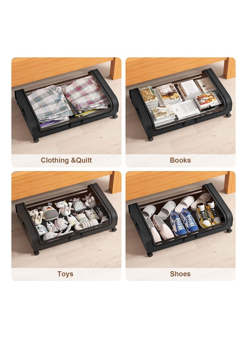 COOLBABY 2 Pack Under Bed Storage Box 6.5 inch High Under Bed Storage Containers with Wheels Organizing Box with Transparent Lid
