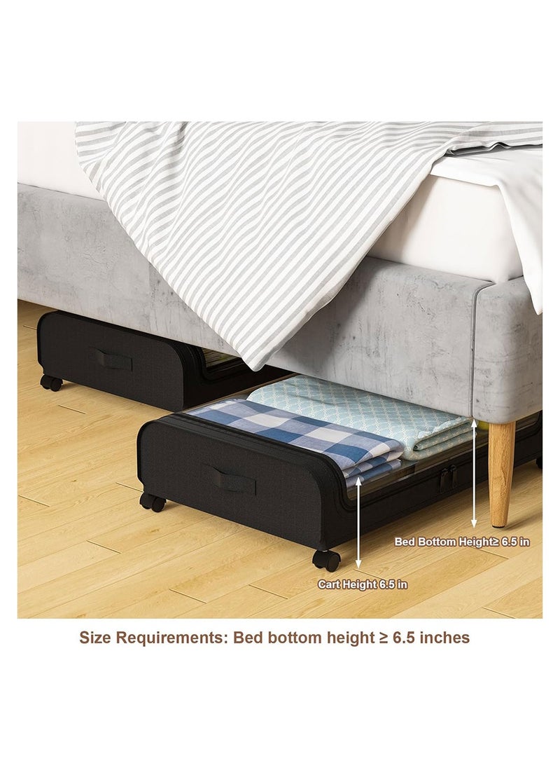 COOLBABY 2 Pack Under Bed Storage Box 6.5 inch High Under Bed Storage Containers with Wheels Organizing Box with Transparent Lid
