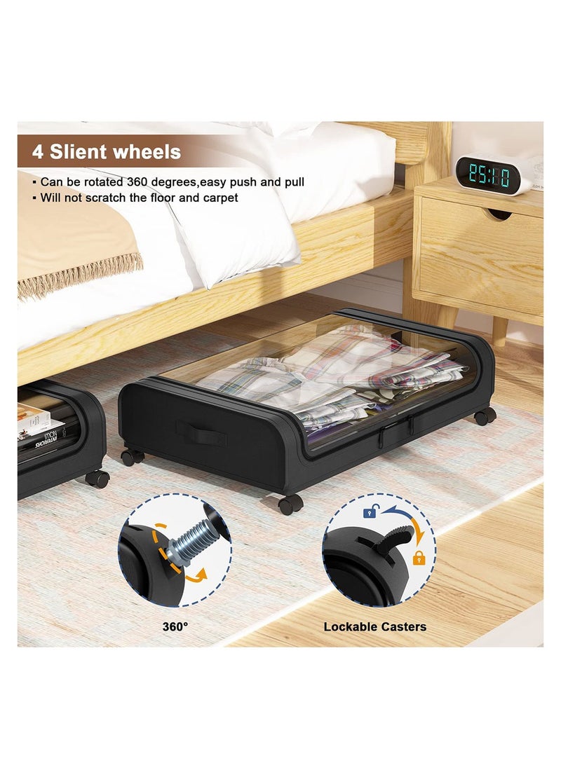 COOLBABY 2 Pack Under Bed Storage Box 6.5 inch High Under Bed Storage Containers with Wheels Organizing Box with Transparent Lid