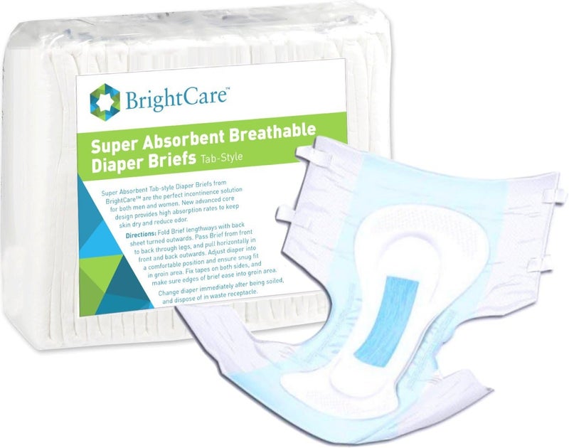 Breathable Adult Diaper Briefs with Tabs for Incontinence - Super Absorbent Tab Style - Unisex Men Women by BrightCare, 15 Count (XL, Waist 45-58 Inch)