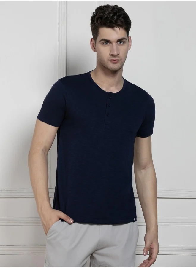 دينيس لينغو Regular Fit Navy Cotton T-Shirt – Classic and Comfortable