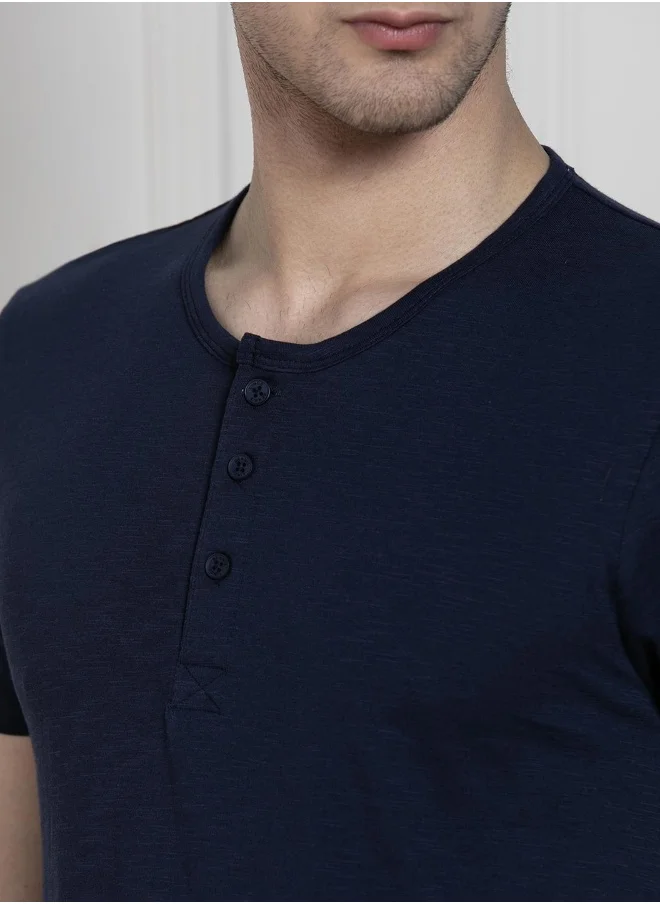 دينيس لينغو Regular Fit Navy Cotton T-Shirt – Classic and Comfortable