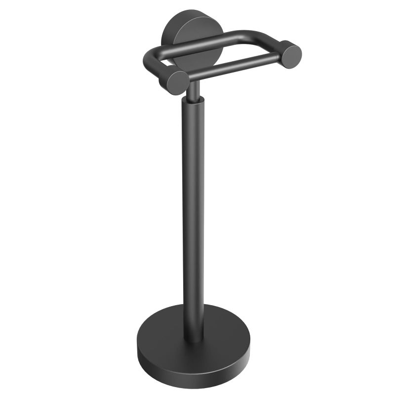 YUMORE Toilet Paper Holder Stand,Modern Freestanding Matte Black Bathroom Floor Standing Toilet Paper Roll Holder,Stainless Steel Round Weighted Base Bath Tissue Holder - Image 1