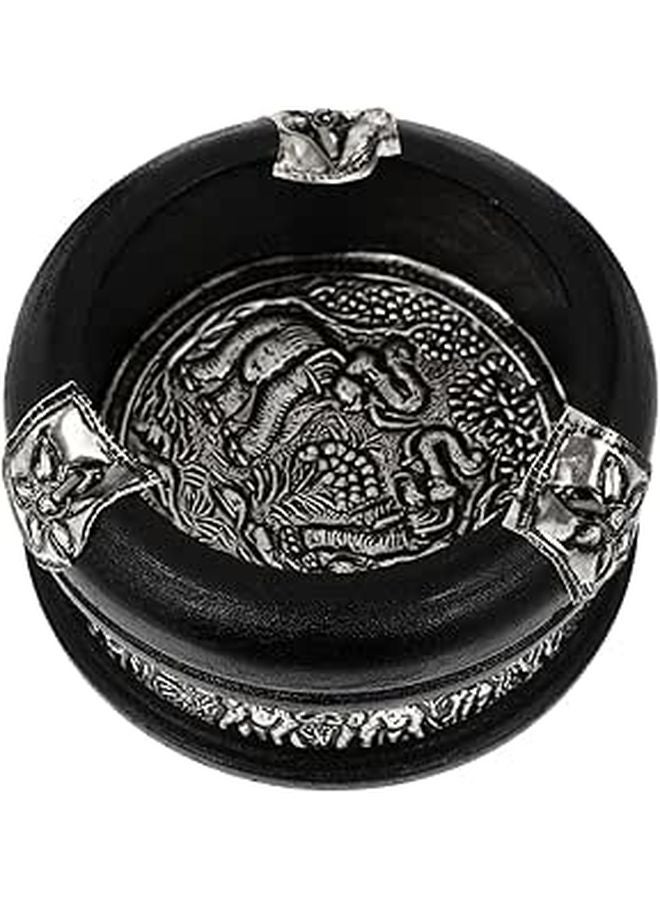 منفضة سجائر خشبية بتفاصيل فضية على الطراز الرجعي لجنوب شرق آسيا لتزيين مكتب المنزل - Image 1