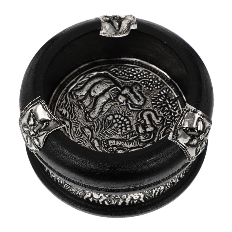 منفضة سجائر خشبية بتفاصيل فضية على الطراز الرجعي لجنوب شرق آسيا لتزيين مكتب المنزل - Image 2