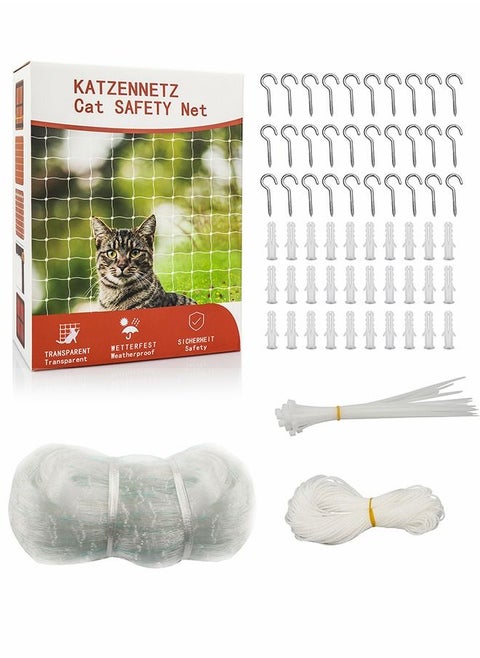 Transparent Cat Safety Net Cat Net for Balcony and Windows Durable Cat Protection mesh Balcony Pet Safety Net Anti jumping Window Fence Net Nylon Garden net with Fixing Rope and Hooks 3x4m